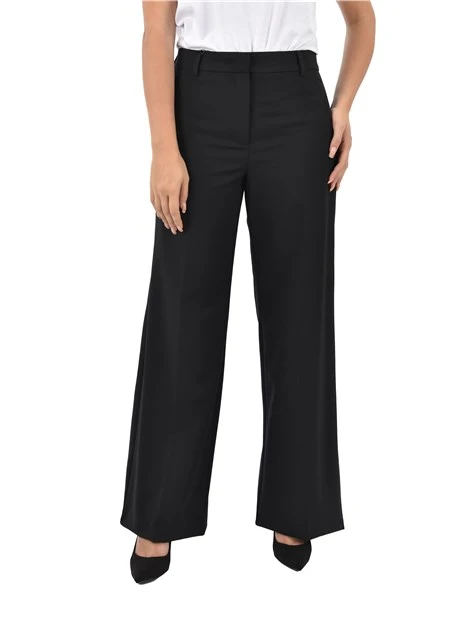 PANTALONI PALAZZO CON TASCHE A FILETTO IN MISTO LANA DONNA NERO
