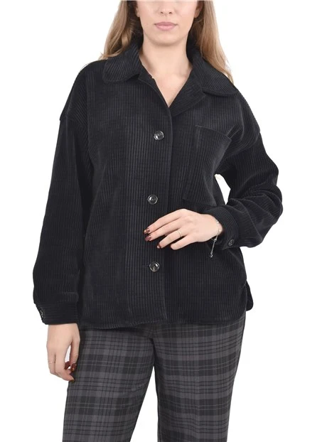 GIACCA CORTA IN VELLUTO A COSTE CON TASCA DONNA ANTRACITE