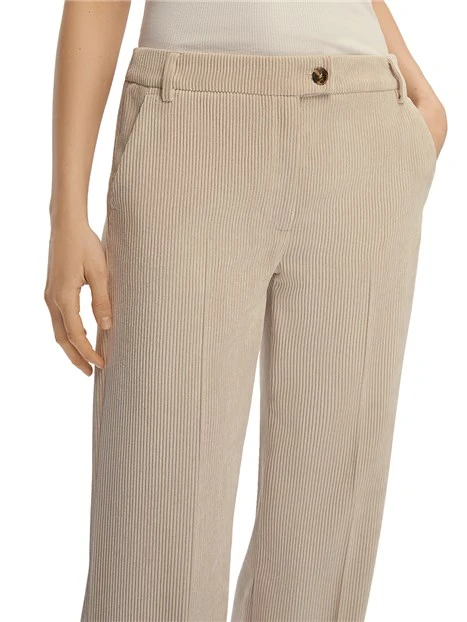 PANTALONI PALAZZO IN VELLUTO A COSTE CON BOTTONE A VISTA DONNA BEIGE