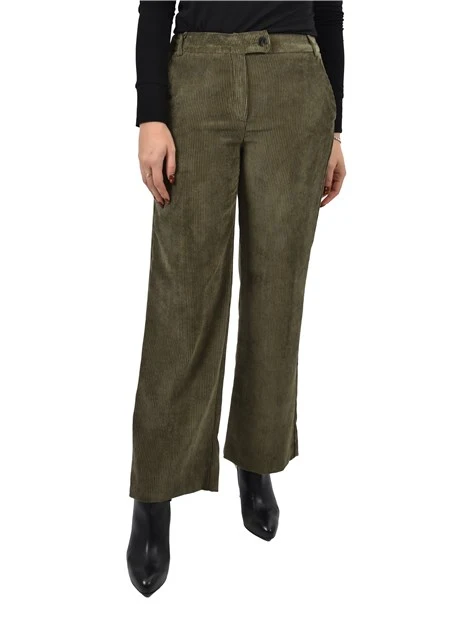 PANTALONI PALAZZO IN VELLUTO A COSTE CON BOTTONE A VISTA DONNA VERDE