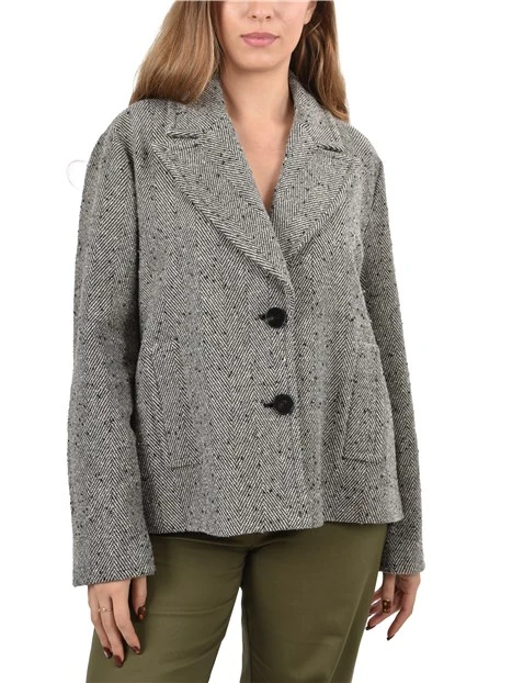 GIACCA CORTA MISTO LANA SCOLLO A REVER MONOPETTO DONNA NERO