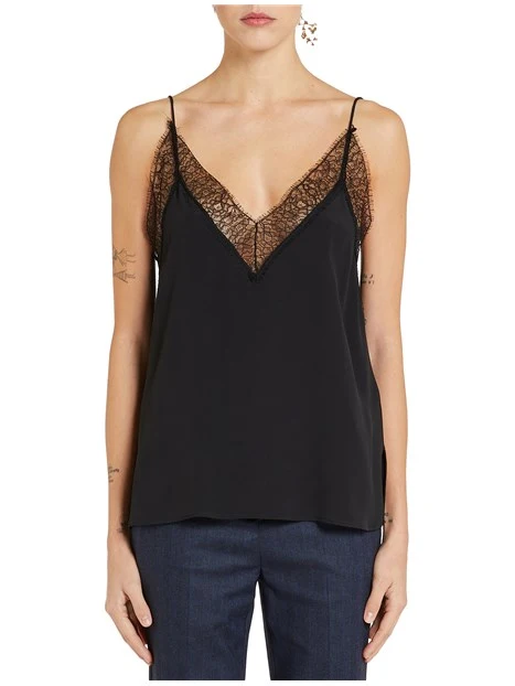 TOP CON PIZZO SPUMA DONNA NERO