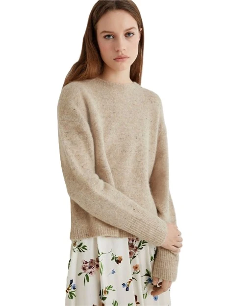 MAGLIA GIROCOLLO IN MISTO ALPACA E LANA IN FILATO BOTTONATO DONNA BEIGE