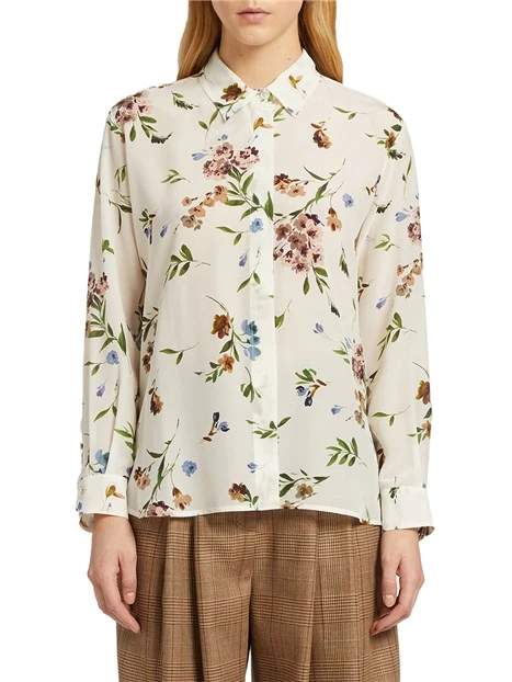 CAMICIA IN SETA CON STAMPA FANTASIA FLOREALE DONNA PANNA