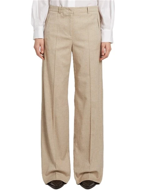 PANTALONE A PALAZZO MISTO COTONE LANA DONNA BEIGE