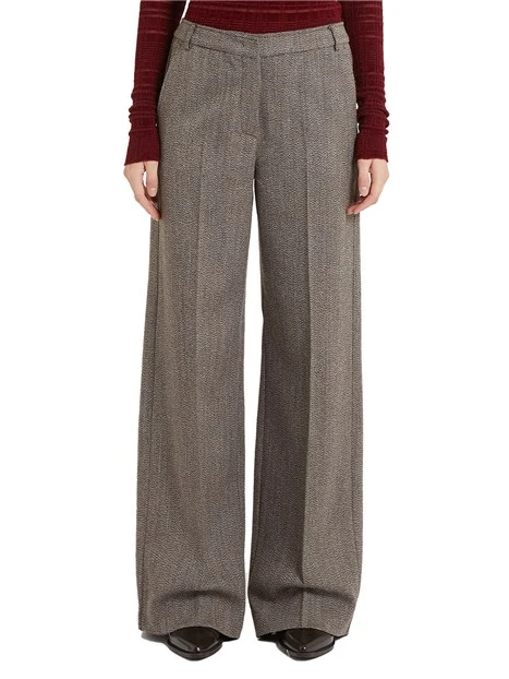 PANTALONI PALAZZO IN LANA CON PIEGA STIRATA DONNA MARRONE