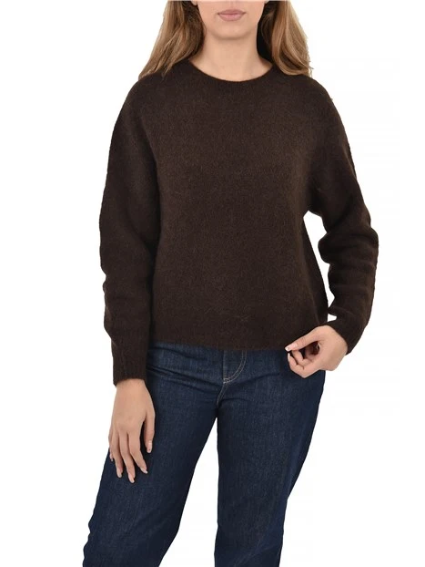 MAGLIA GIROCOLLO MISTO ALPACA E LANA DONNA MARRONE