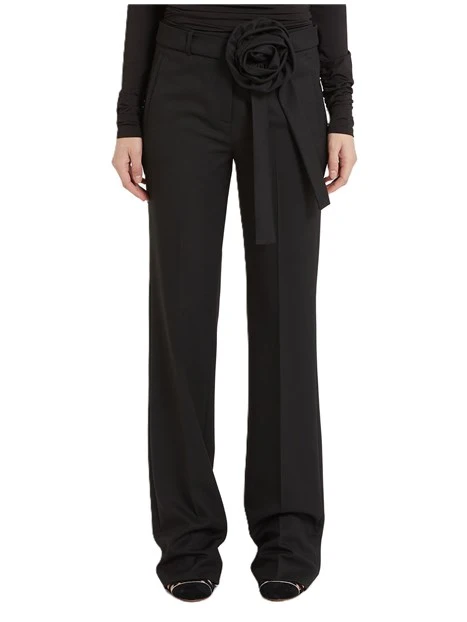 PANTALONI PALAZZO CON CINTURA A FIORE DONNA NERO