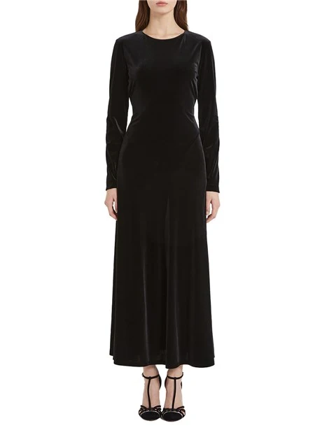 VESTITO LUNGO IN VELLUTO RICORSO DONNA NERO