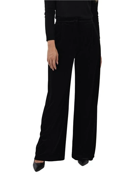 PANTALONI PALAZZO IN VELLUTO MORBIDO DONNA NERO
