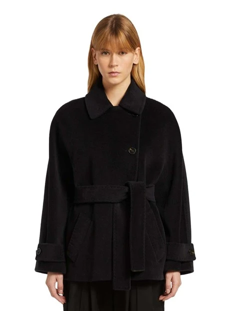 CAPPOTTO CORTO IN LANA VERGINE DOPPIO PETTO DONNA NERO