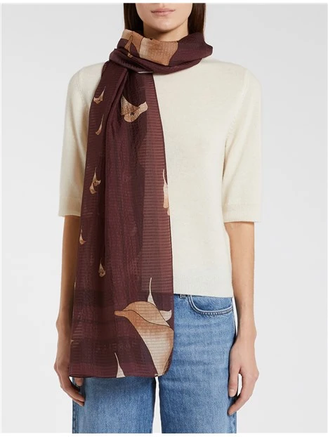 STOLA IN PURA SETA CON STAMPA FLOREALE  DONNA BORDEAUX
