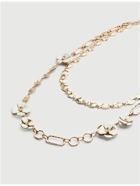 COLLANA CON FIORI SMALTATI DONNA BIANCO ORO