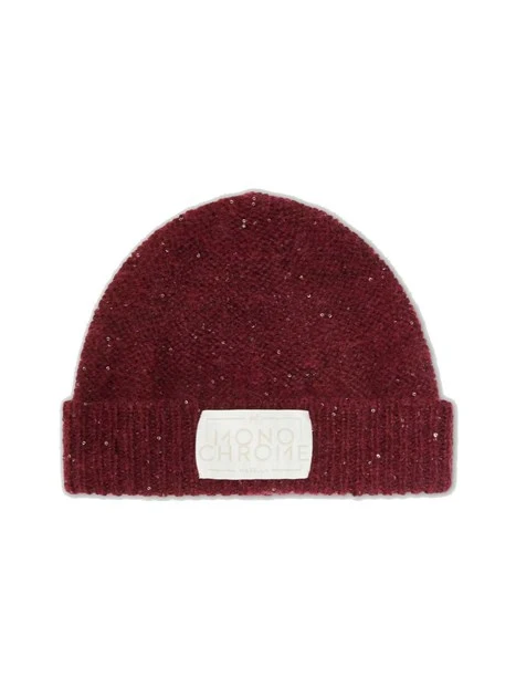 CAPPELLO IN MISTO CASHMERE CON LOGO DONNA BORDEAUX