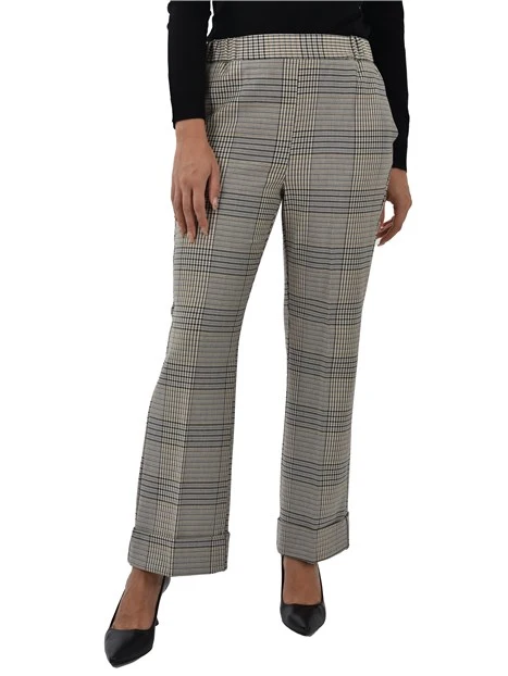 PANTALONI CHINO CON ELASTICO IN VITA E RISVOLTO DONNA BEIGE