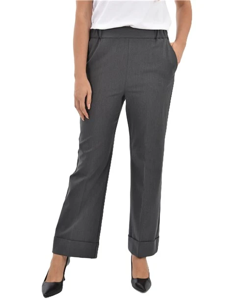 PANTALONI CHINO CON ELASTICO IN VITA E RISVOLTO DONNA GRIGIO