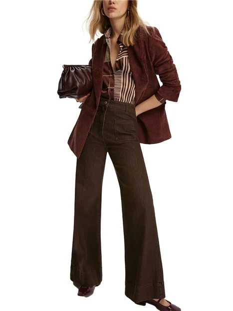 PANTALONI IN COTONE RUSPA DONNA MARRONE