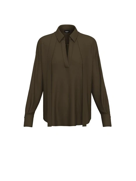 BLUSA IN RASO CON COLLO A CAMICIA DONNA VERDE
