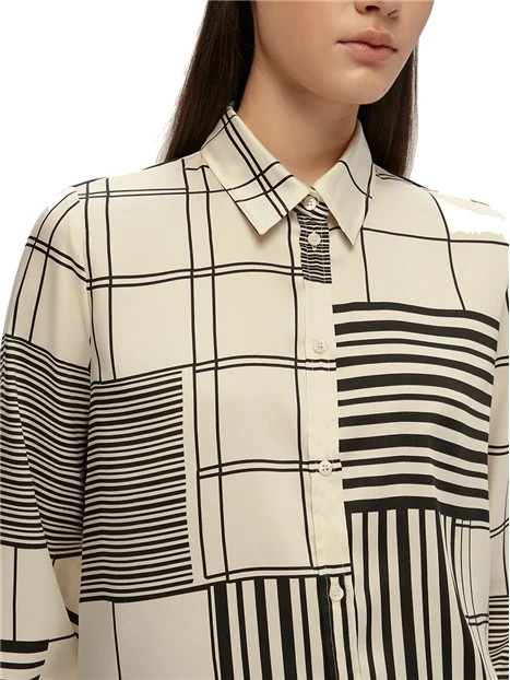 CAMICIA CON FANTASIA GEOMETRICA DONNA BIANCO
