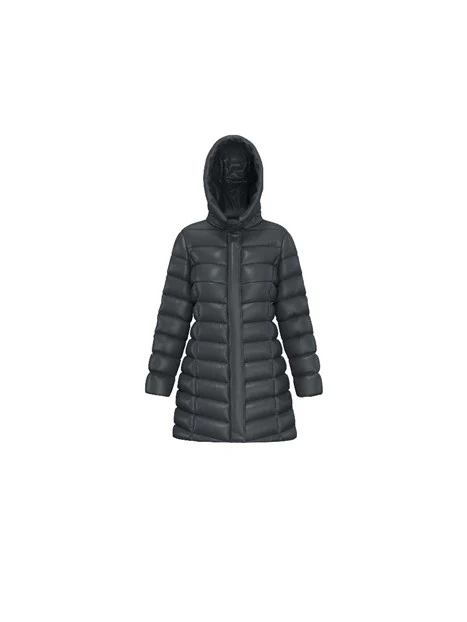 PIUMINO CON CAPPUCCIO E ZIP NASCOSTA DONNA ANTRACITE