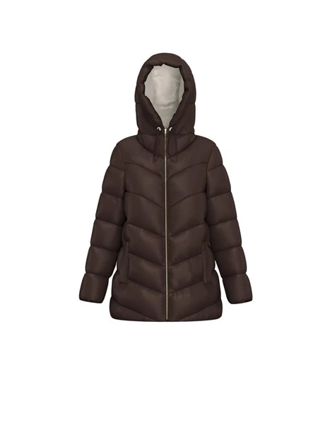 PIUMINO CON CAPPUCCIO E COULISSE DONNA MARRONE