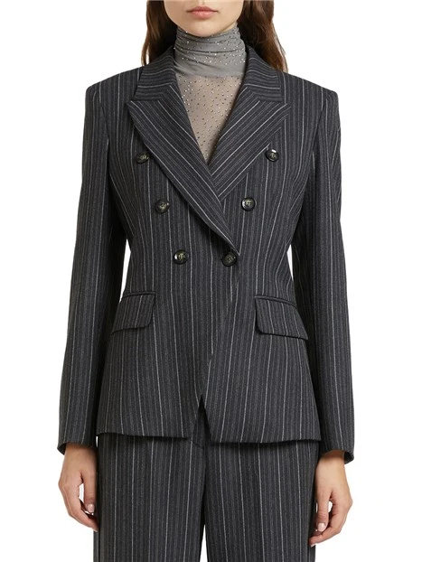 GIACCA BLAZER DOPPIOPETTO A RIGHE DONNA ANTRACITE