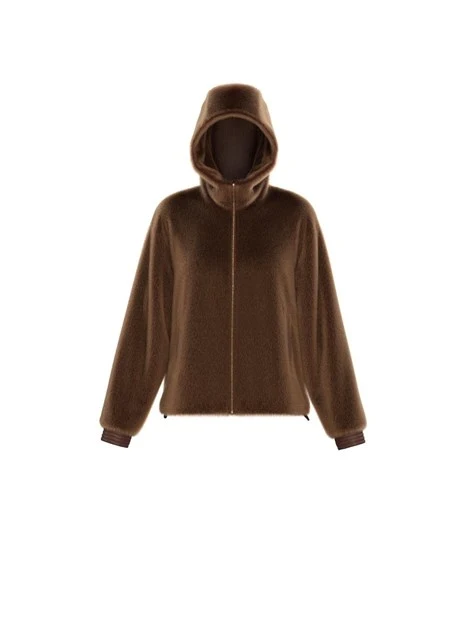 GIACCA CORTA CON TASCHE LATERALI E CAPPUCCIO DONNA MARRONE