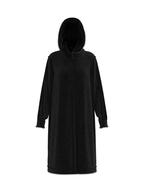 CAPPOTTO LUNGO REVERSIBILE CON CAPPUCCIO DONNA NERO