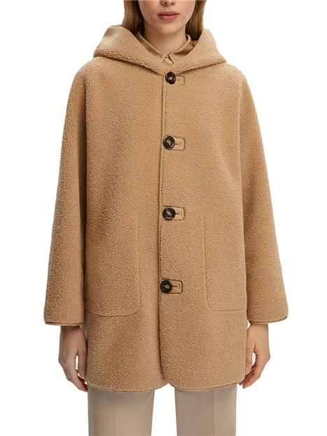CAPPOTTO CORTO REVERSIBILE CON CAPPUCCIO DONNA BEIGE
