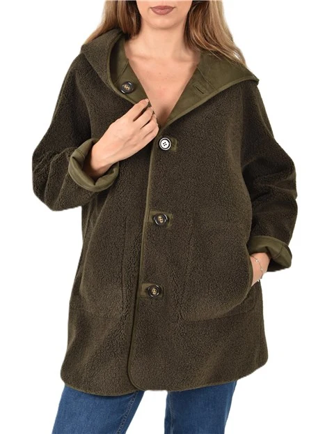 CAPPOTTO CORTO REVERSIBILE CON CAPPUCCIO DONNA VERDE