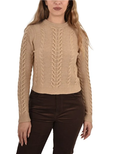 MAGLIA CON LAVORAZIONE A TRECCE IN  MISTO CASHMERE DONNA GRIGIO  BEIGE