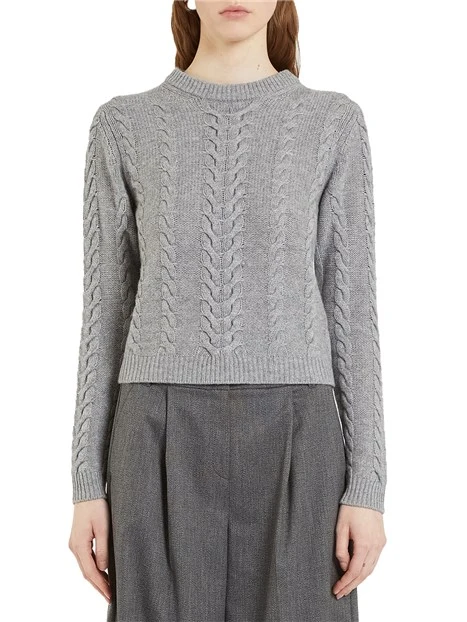 MAGLIA CON LAVORAZIONE A TRECCE IN  MISTO CASHMERE DONNA GRIGIO