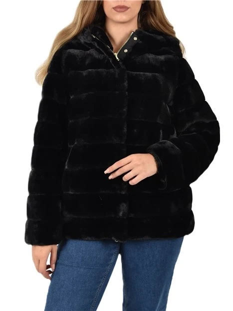 PIUMINO IN ECOPELLICCIA CHIUSURA FULL ZIP DONNA NERO