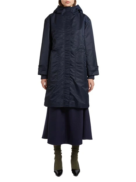 GIACCA LUNGA IMPERMEABILE CON CAPPUCCIO DONNA BLU