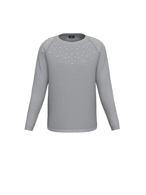 MAGLIA GIROCOLLO CON PERLE APPLICATE DONNA GRIGIO