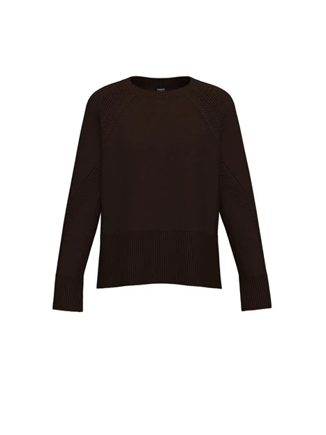 MAGLIA GIROCOLLO IN FILATO MISTO LANA CON SPACCHI LATERALI DONNA MARRONE
