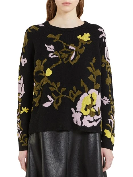 MAGLIA GIROCOLLO CON MOTIVO FLOREALE DONNA NERO