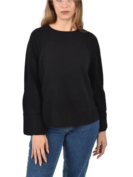 MAGLIA GIROCOLLO MISTO LANA CON SPACCHI LATERALI DONNA NERO