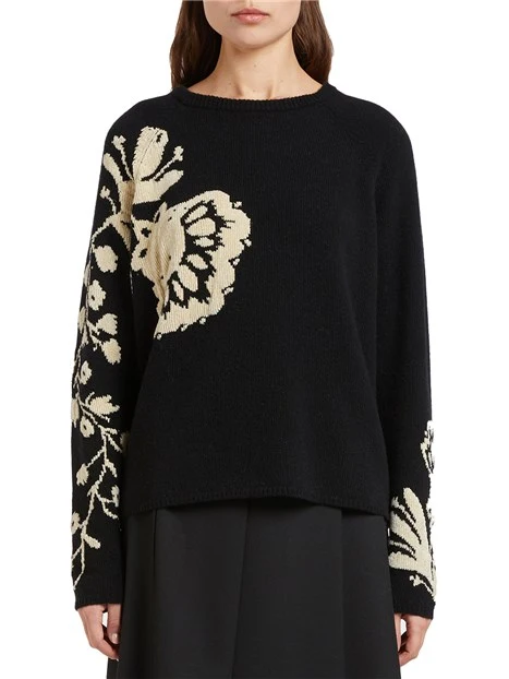 MAGLIA GIROCOLLO CON MOTIVO INTARSIO DONNA NERO