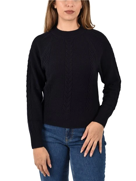 MAGLIA GIROCOLLO MISTO LANA CON RILIEVO AD INTRECCI DONNA BLU