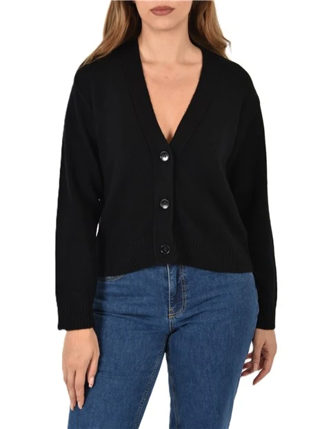 CARDIGAN IN FILATO MISTO LANA DONNA NERO