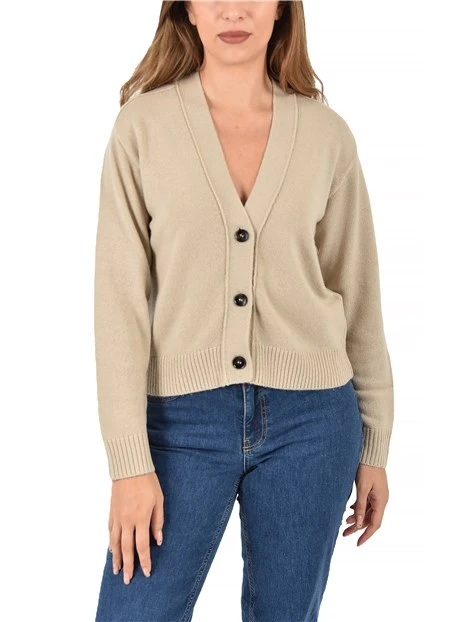 CARDIGAN IN FILATO MISTO LANA DONNA BEIGE