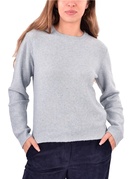 MAGLIA GIROCOLLO CON PAILLETTES E POLSI A COSTINE DONNA AZZURRO