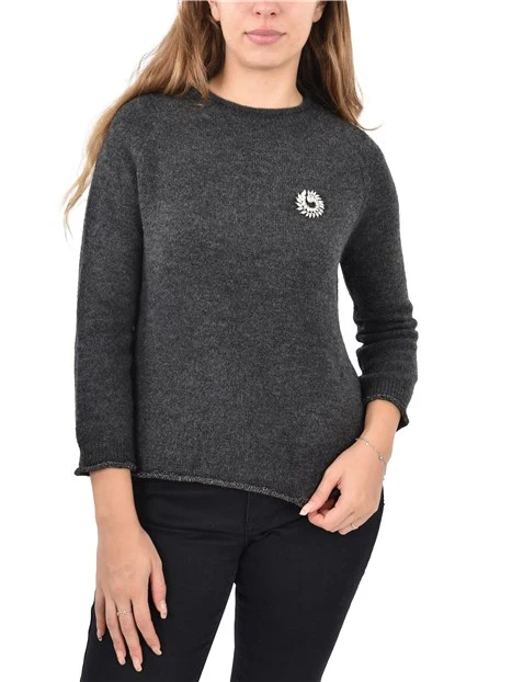 MAGLIA GIROCOLLO CON SPILLA GIOIELLO DONNA GRIGIO