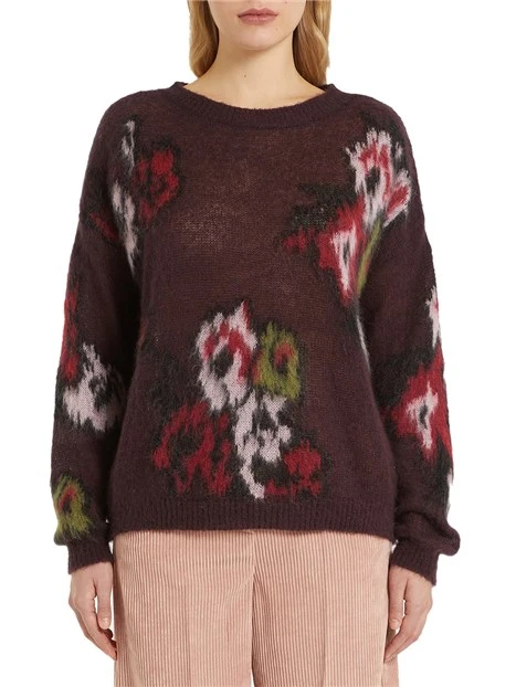 MAGLIA IN MOHAIR CON MOTIVO FLOREALE DONNA BORDEAUX