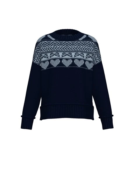 MAGLIA GIROCOLLO JACQUARD CON SPACCO DONNA BLU