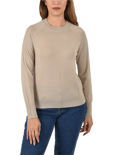 MAGLIA GIROCOLLO CON POLSI FONDO E COLLO A COSTINE DONNA BEIGE
