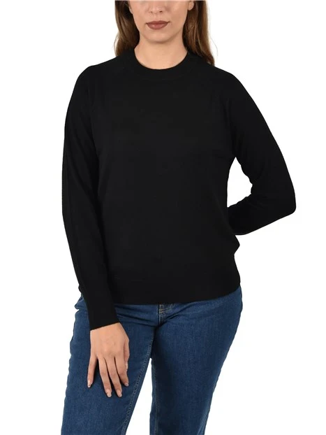 MAGLIA GIROCOLLO CON POLSI FONDO E COLLO A COSTINE DONNA NERO