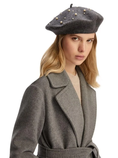 BASCO IN FELTRO DI PURA LANA CON PERLE DONNA GRIGIO