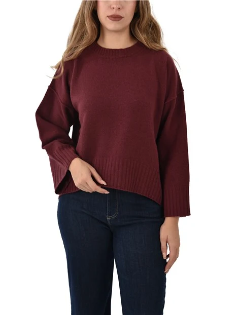 MAGLIA GIROCOLLO IN LANA VERGINE SPALLA SCESA DONNA BORDEAUX